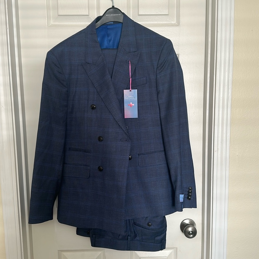 James Tattersall Navy Blue Plaid Suit